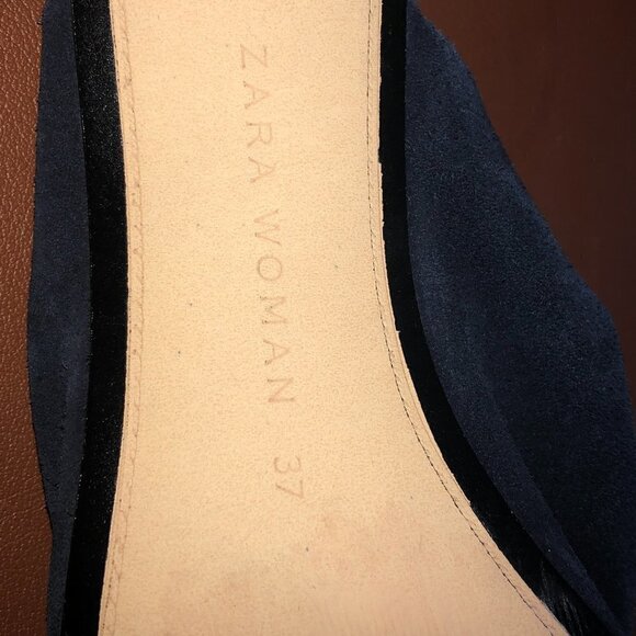 ZARA WOMAN Mule Heels Women's Size 6.5 Blue Square Toe Slip On Faux Suede - Picture 7 of 12